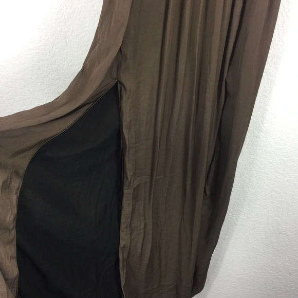 Zara Empire Waist Brown Satin Open Back Slit Maxi Dress Size XS - Picture 11 of 16